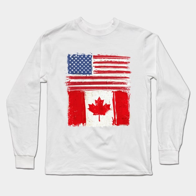 USA and Canadian Flag Long Sleeve T-Shirt by Islanr